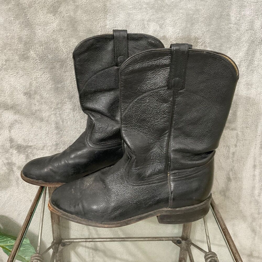 Dan Post Black Leather Roper Western Cowboy Boots Mens Size 8.5 D